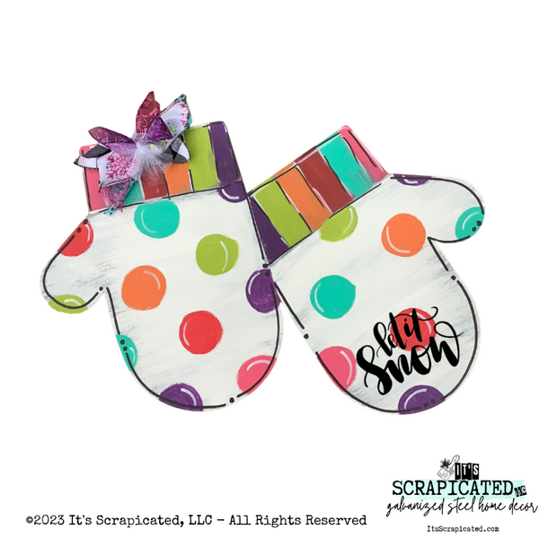 Winter Door Hanger Mittens Colorful Dots & Stripes