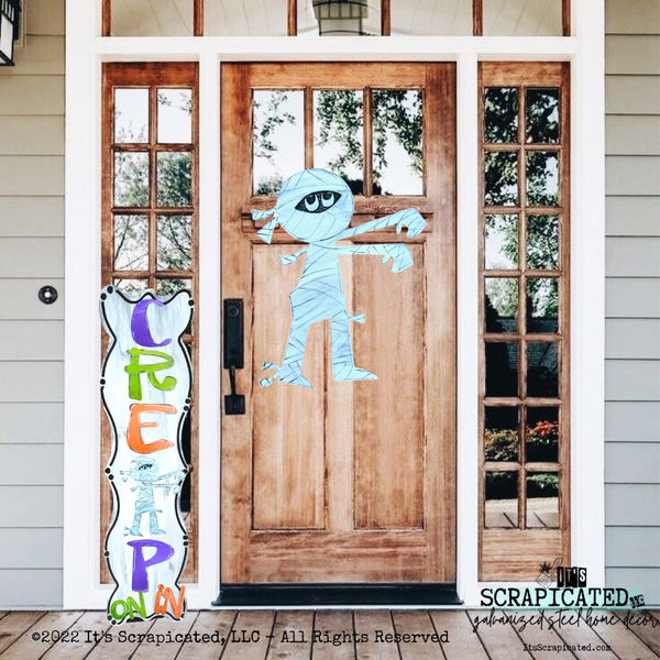 Porch Candy® Halloween Changeable Porch Sign Creep on In Mummy