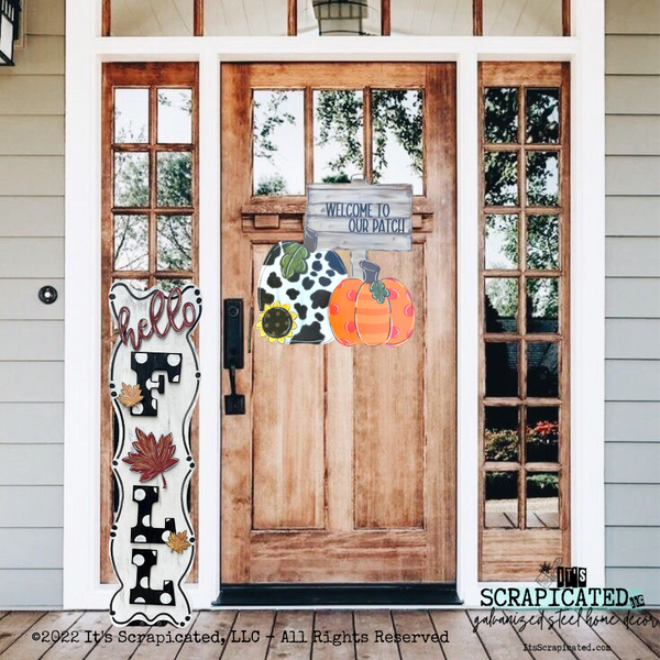 Porch Candy® Fall Changeable Porch Sign Hello Fall Leaf Black Polka Dot