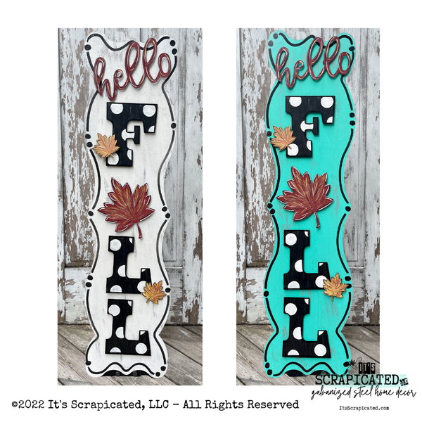 Porch Candy® Fall Changeable Porch Sign Hello Fall Leaf Black Polka Dot