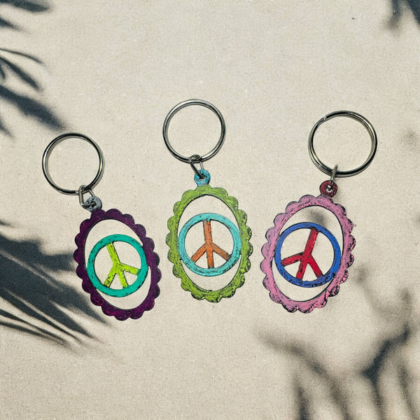Peace Sign Keychain Oval