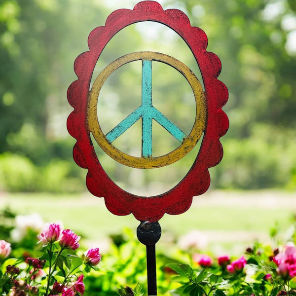 Vintage Peace Sign lawn stake metal plant stake hippie cute