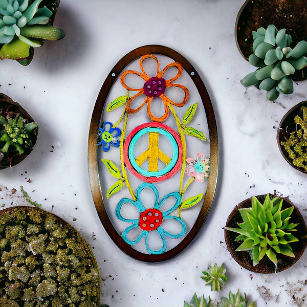 Peace Sign Wall Sign Flower garden hippie gifts unique eco