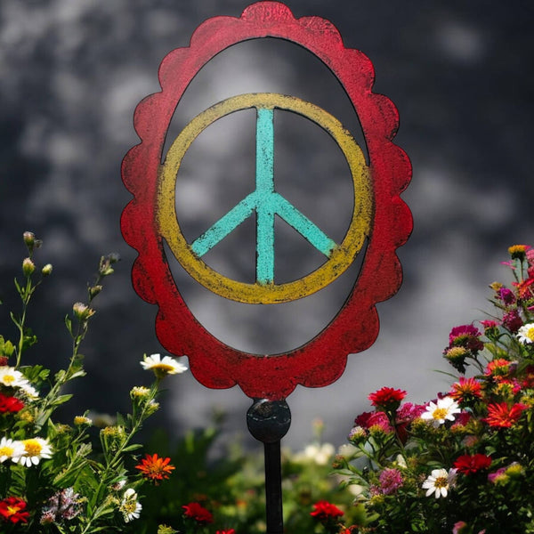 Vintage Peace Sign lawn stake metal plant stake hippie cute