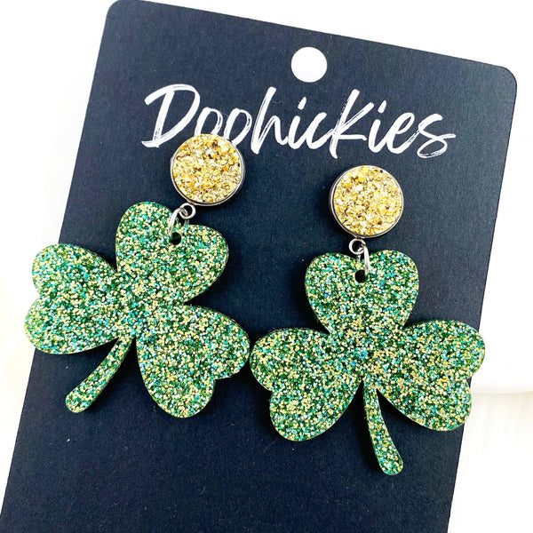 2" Gold & St. Paddy Glitter Shamrock Dangles -St. Paddy Acry