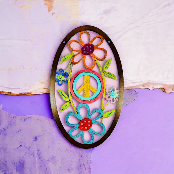 Peace Sign Wall Sign Flower garden hippie gifts unique eco