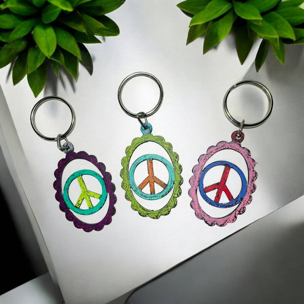 Peace Sign Keychain Oval