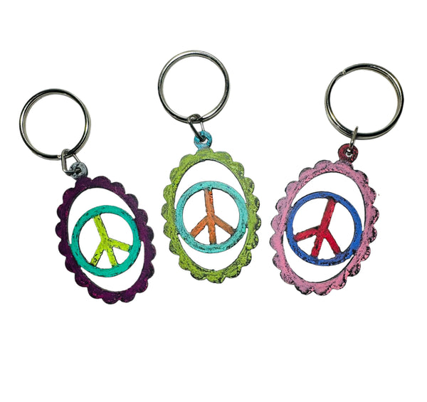 Peace Sign Keychain Oval