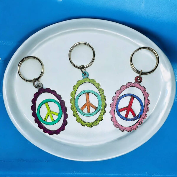 Peace Sign Keychain Oval