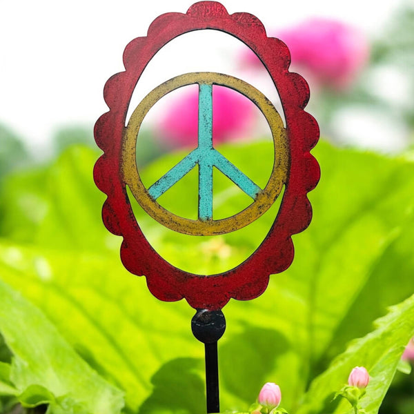 Vintage Peace Sign lawn stake metal plant stake hippie cute