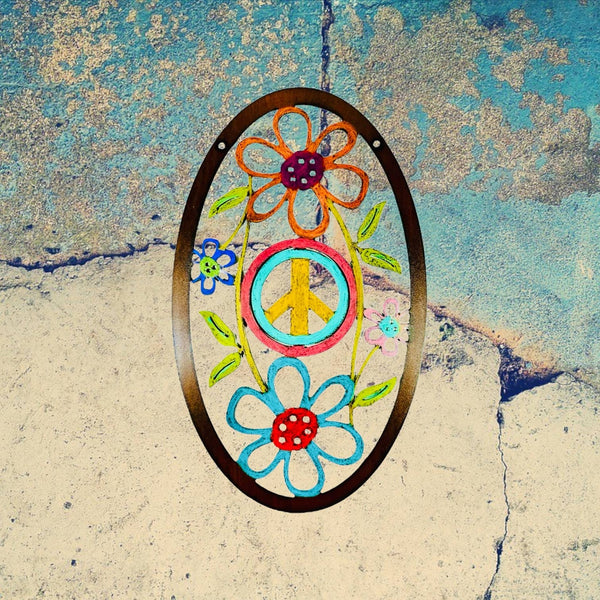 Peace Sign Wall Sign Flower garden hippie gifts unique eco