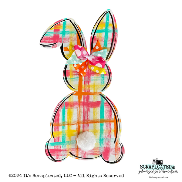 24 Inch Door Hanger Bunny Art - Colorful Plaid