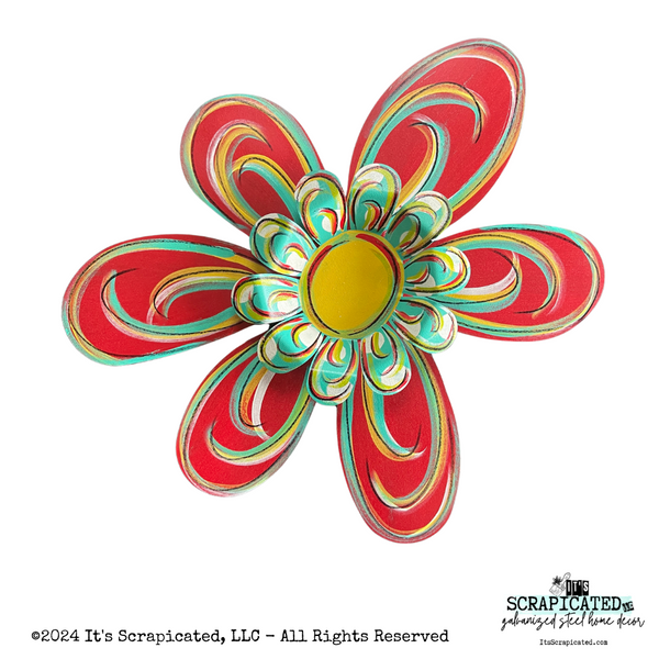 24 Inch Door Hanger Funky Flower - Red, Teal & Sunflower