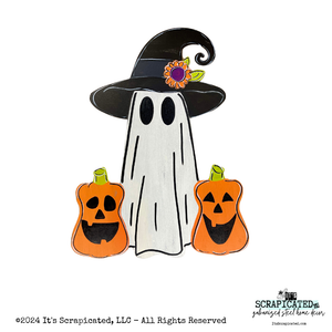 Halloween Door Hanger Ghost with Witch Hat and Jack-o-Lanters