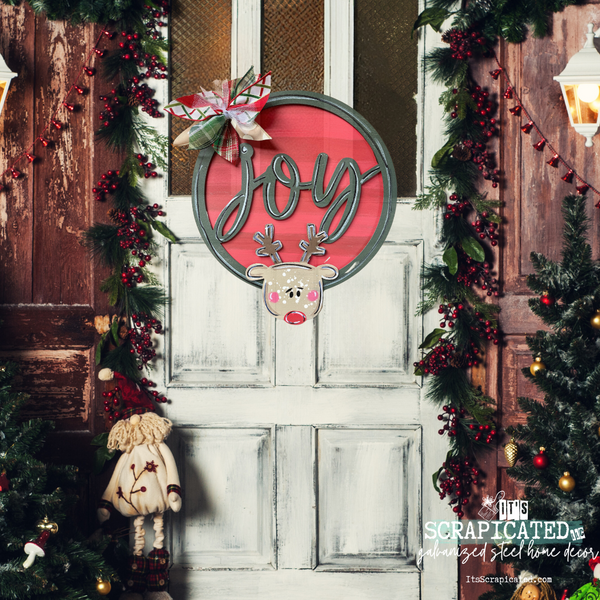 20 Inch Door Hanger Joy Round (Reindeer)