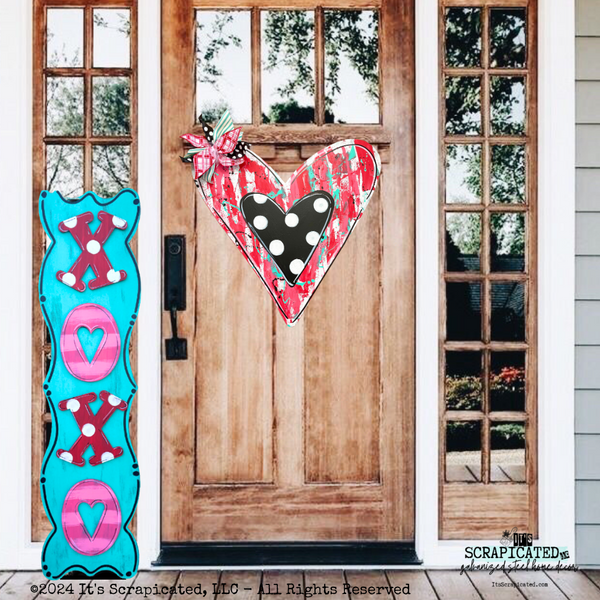 24 Inch Door Hanger Abstract Heart - White with Black Polka Dots