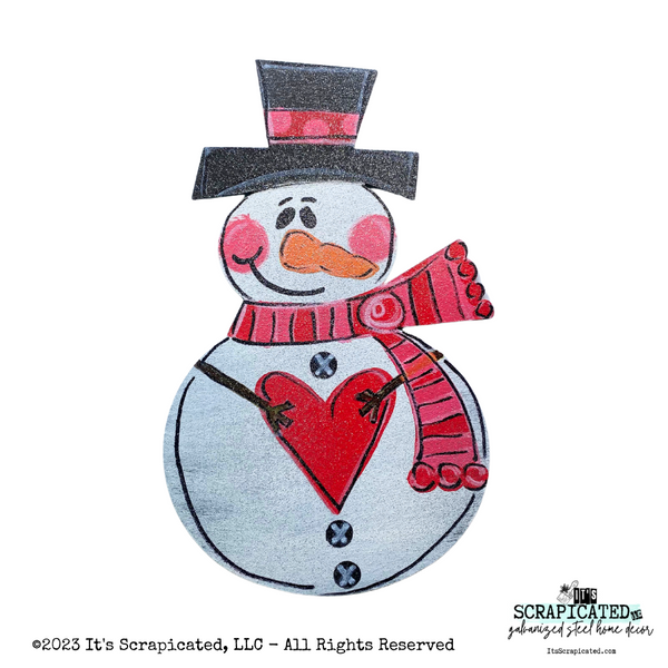 12 Inch With Stand - Snowman With Heart with Glitter