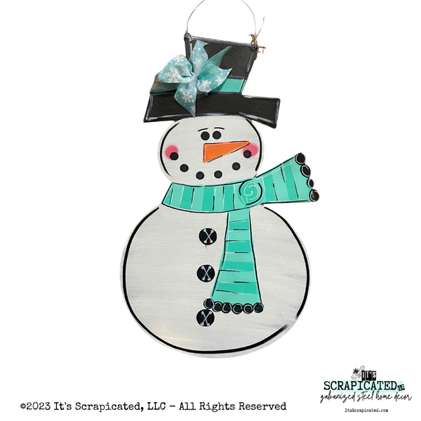 IN STOCK - 24 Inch Door Hanger Snowman With Scarf - Teal
