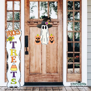 Halloween Door Hanger Ghost with Witch Hat and Jack-o-Lanters