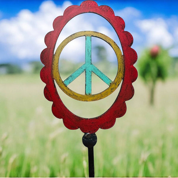 Vintage Peace Sign lawn stake metal plant stake hippie cute