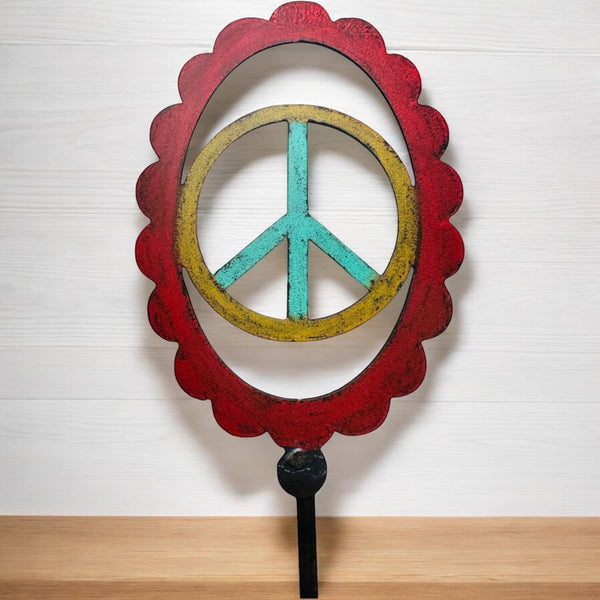 Vintage Peace Sign lawn stake metal plant stake hippie cute