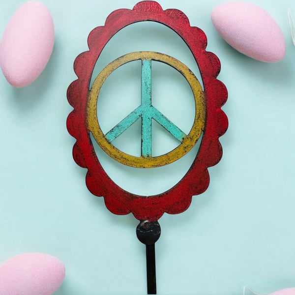 Vintage Peace Sign lawn stake metal plant stake hippie cute