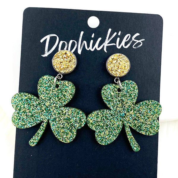 2" Gold & St. Paddy Glitter Shamrock Dangles -St. Paddy Acry