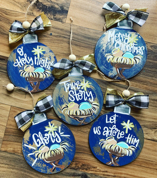Hand painted nativity ornament 5”