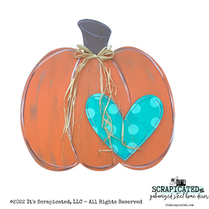 Fall Door Hanger Bubbly Pumpkin with Heart - Orange & Teal 