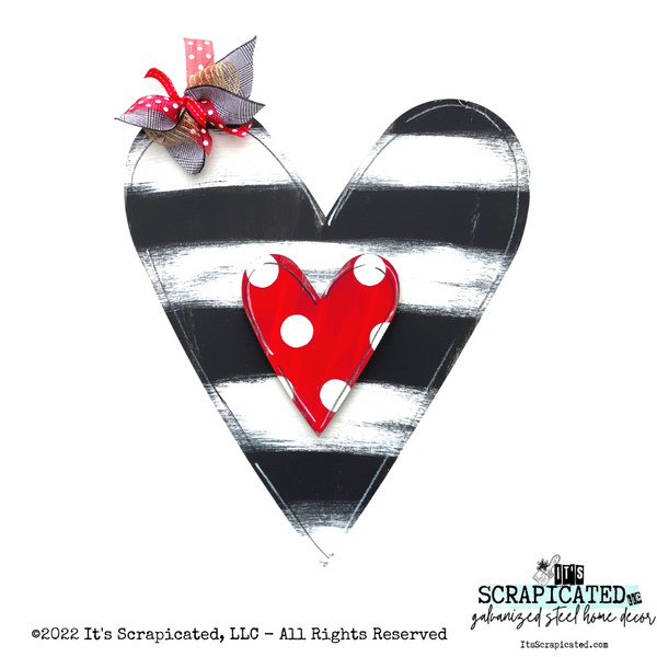 Valentine's Day Door Hanger Layered Heart - Black Stripes & Red 