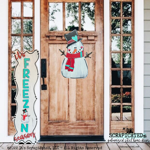 Porch Candy® Winter Changeable Porch Sign Freezin Season Snowman Red & Teal