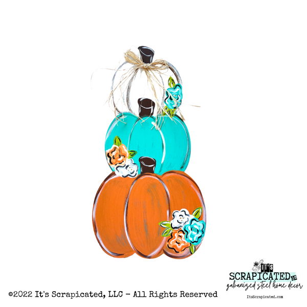 Fall Door Hanger Pumpkin Tower Cream, Teal, Orange